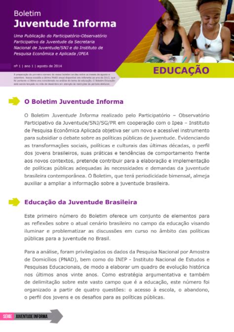 Boletim Juventude Informa educação Atlas das Juventudes