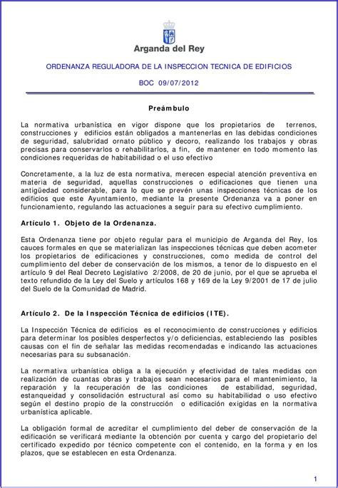 Ordenanza Reguladora De La Inspeccion Tecnica De Edificios Boc