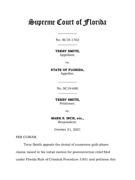 Fillable Online Floridasupremecourt Orgcase Informationterry Smith