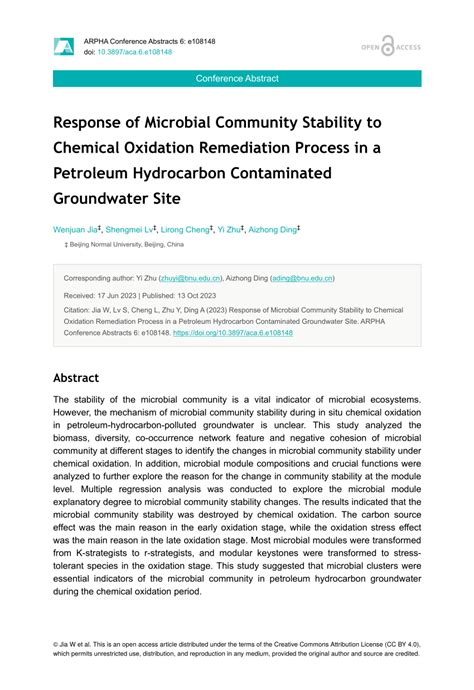 PDF Response Of Microbial Community Stability To Chemical Oxidation