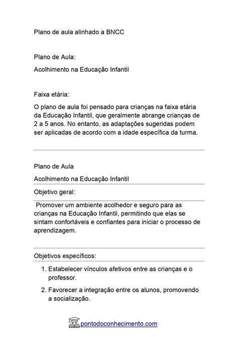 Acolhimento na educação infantil plano de aula da BNCC Ponto do