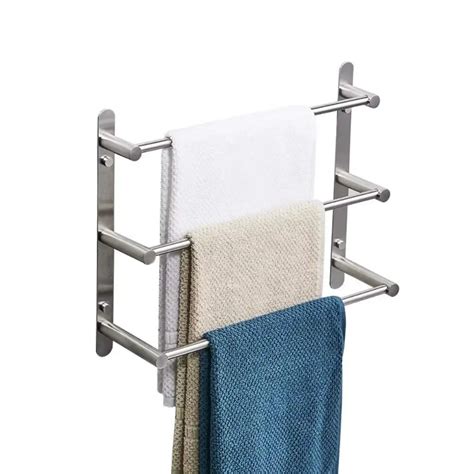 304 Stainless Steel Three Layer Towel Bar Brushed Nickel Bathroom Shelf