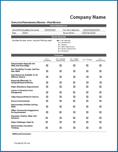 Free Printable Performance Review Form Printable Forms Free Online