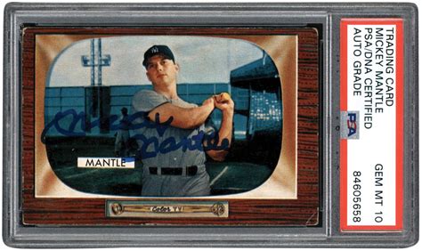 Signed 1955 Bowman 202 Mickey Mantle PSA GEM MINT 10 Auto