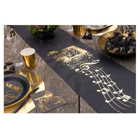 CHEMIN DE TABLE INTISSÉ NOTES MUSIQUE 30CMX5M NOIR