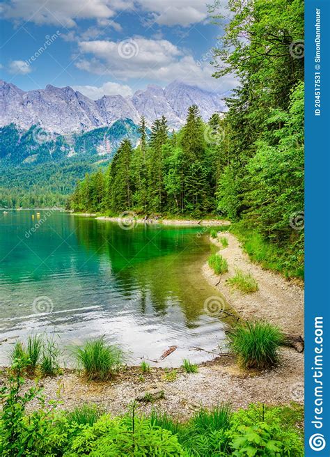 Eibsee Lake With Zugspitze Mountain In The Background Beautiful