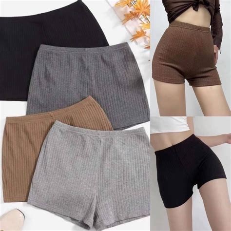 Jp Knit Trouser Highwaist Yoga Shorts Cycling Shorts Slit Hem Shopee