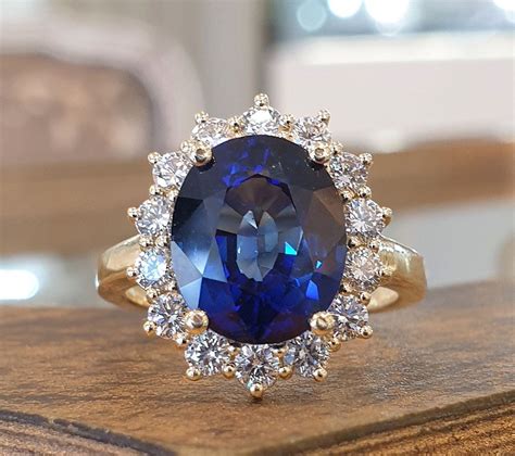 Princess Diana Engagement Ring 4ct Oval Blue Sapphire 14k Etsy Israel