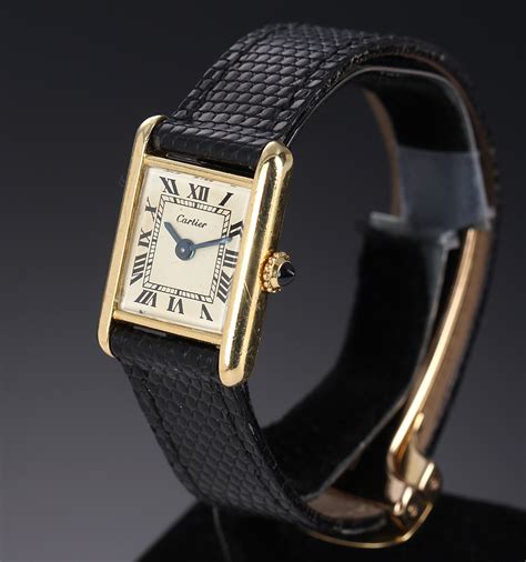 Cartier Tank Vintage Dameur I Kt Guld Med Cartier Rem Og Sp Nde