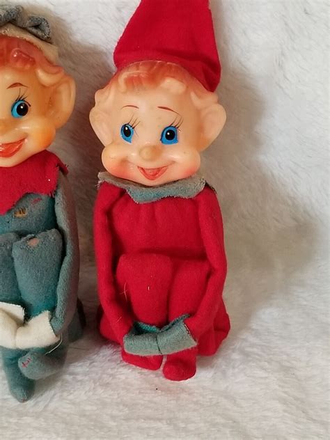 Vintage S Pixie Elf Figurines Anthropomorphic Red Knee Hugger