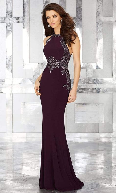 MGNY By Mori Lee 71625 Crystal Beaded Halter Trumpet Dress Long