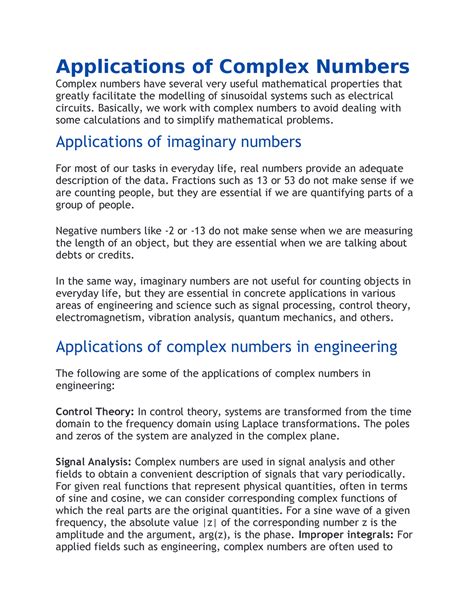 Applications Of Complex Numbers Applications Of Complex Numbers