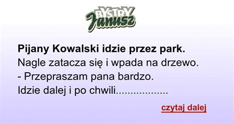 Kawał Pijany Kowalski idzie przez park Bystryjanusz pl