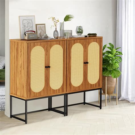 Amazon Awqm Set Of Sideboard Cabinet With Handmade Rattan Doors