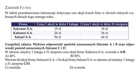 w tabeli przedstawiono informacje dotyczące cen akcji trzech firm w