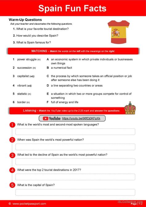 Spain Fun Facts | Spanish Culture: Français FLE fiches pedagogiques pdf & doc