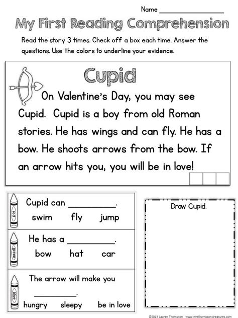 Free Printable Valentine Day Reading Comprehension Worksheets