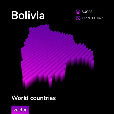 Bolivia D Map Stylized Striped Digital Neon Isometric Vector Map Of