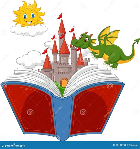 Story Book With Cartoon Castle, Dragon And Sun Stock Vector - Image: 53128950