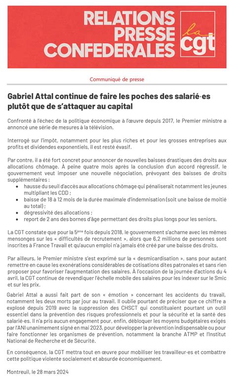 CGT Union Départementale de l Aube Gabriel Attal continue de faire les