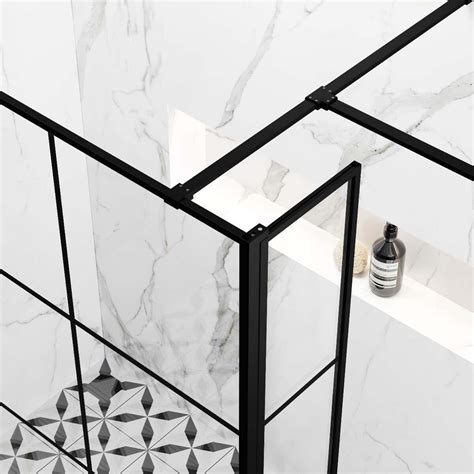 Munich Matt Black Grid Wet Room Shower Glass 1000mm