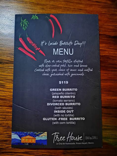 Menu At Tree House Bar Grill La Cruz De Huanacaxtle