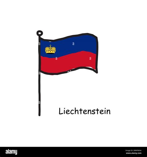 Hand Drawn Sketchy Liechtenstein Flag On The Flag Pole Two Color Flag