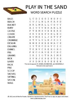 Play In The Sand Word Search Puzzle Activity Worksheet Game Easel