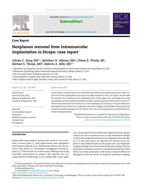 Pdf Nexplanon Removal From Intramuscular Implantation In Biceps Case Report