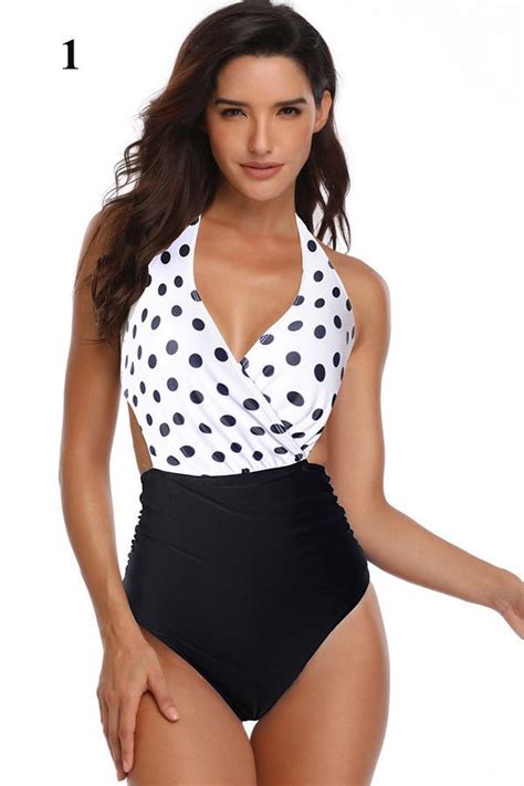 High Waisted One Piece Swimsuit With Halter Top Design