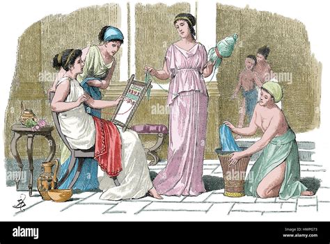 La Gr Ce Antique Gravure De L Athenian Les Femmes La Maison Gravure