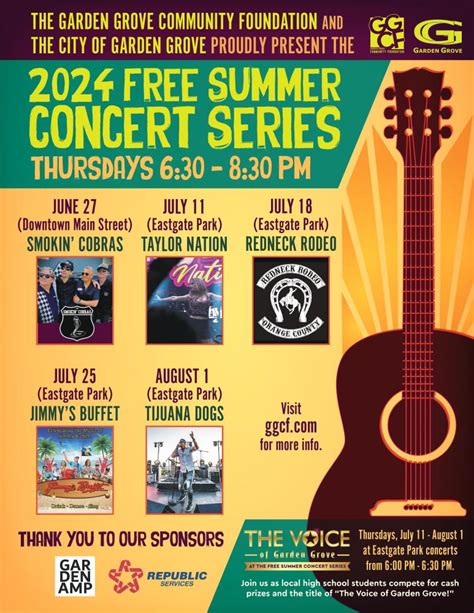 Free Summer Concert Series Jimmys Buffet City Of Garden Grove