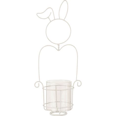 J Line Photophore Lapin Metal Verre Blanc Small