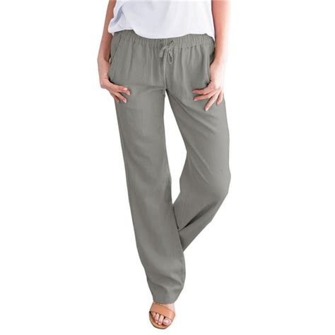 Sysea Elastic Waist Women Cotton Pants Drawstring Casual Trousers