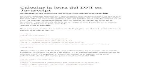 Calcular La Letra Del Dni En Javascript [pdf Document]