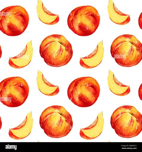 Watercolor Seamless Pattern With Summer Fruit Peach Or Apricot