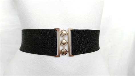 Black Glitter Stretch Belt 2 Sparkling Waist Cincher Etsy