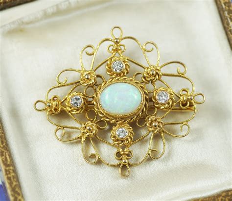 Antique Opal Diamond Brooch Ct Yellow Gold Baxter Hanks