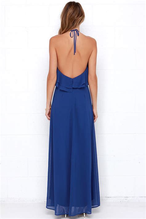 Pretty Royal Blue Dress Halter Dress Maxi Dress Ruffle Dress 58 00