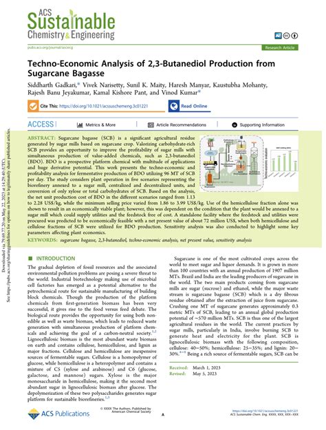 Pdf Techno Economic Analysis Of 23 Butanediol Production From