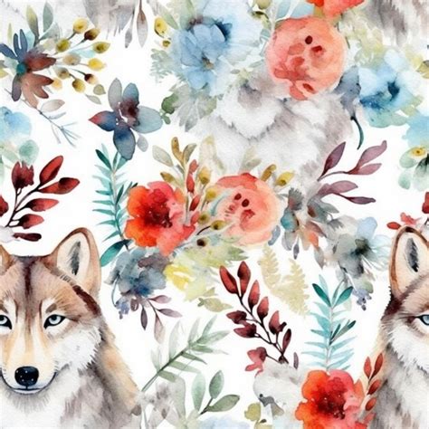 Um Close Up De Uma Pintura Em Aquarela De Dois Lobos Generative Ai