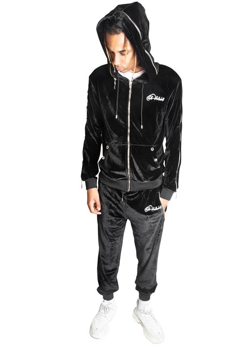 Mens Black Vélvét Full Tracksuit El Vélvét
