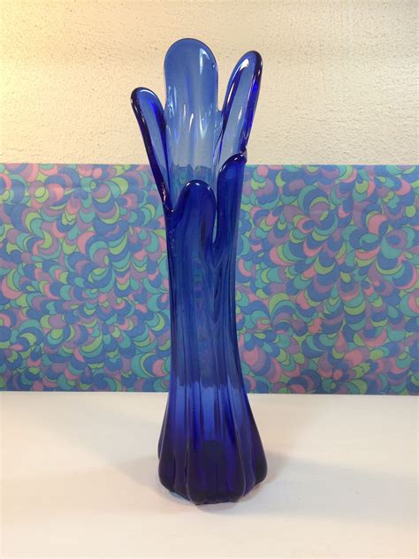 Vintage Retro 60s 70s Cobalt Blue Glass Bud Vase Splash Handkerchief Amoeba By