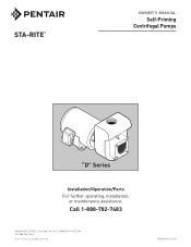 Pentair Pentair Sta Rite D Series High Head Centrifugal Pumps Manual