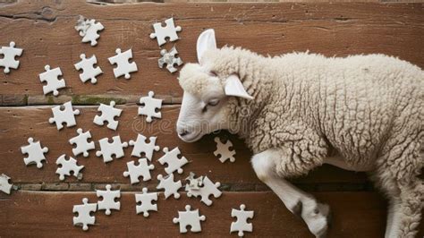 Sweet Sheep Immersed In A Delightful Jigsaw Puzzle Ai Generated Stock