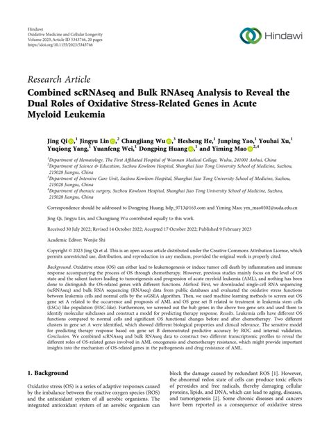 PDF Combined ScRNAseq And Bulk RNAseq Analysis To Reveal The Dual