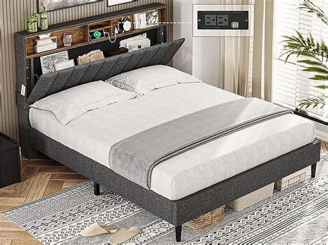 Queen Size Stoarge Bed Frame With Adjustable Headboardplatform Bed