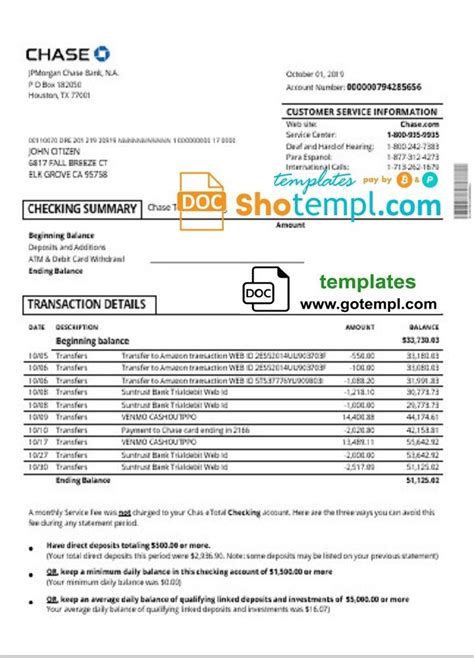 Usa Chase Account Statement Template In Word Format Gotempl