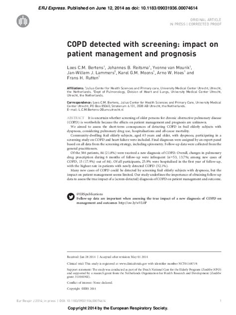 Pdf Copd Detected With Screening Impact On Patient Management And