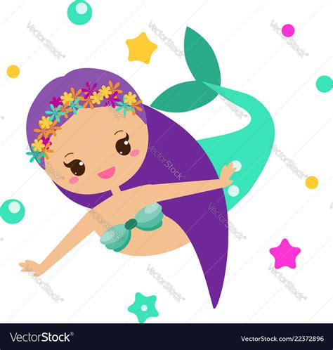 Cute Mermaid Cartoon Character Kawaii Style Vector Image